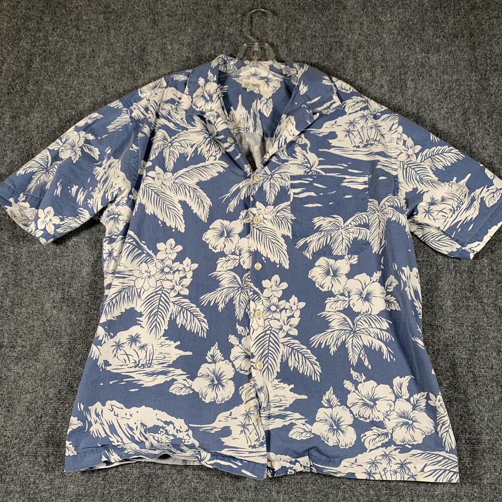 Vintage J.Crew Shirt Mens Medium Blue Hawaiian Floral Cotton Oarsman